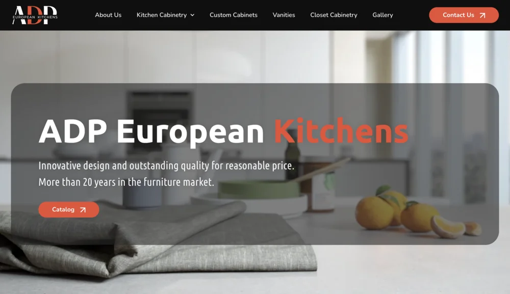 ADP Kitchens — custom home services website design by Kokoro