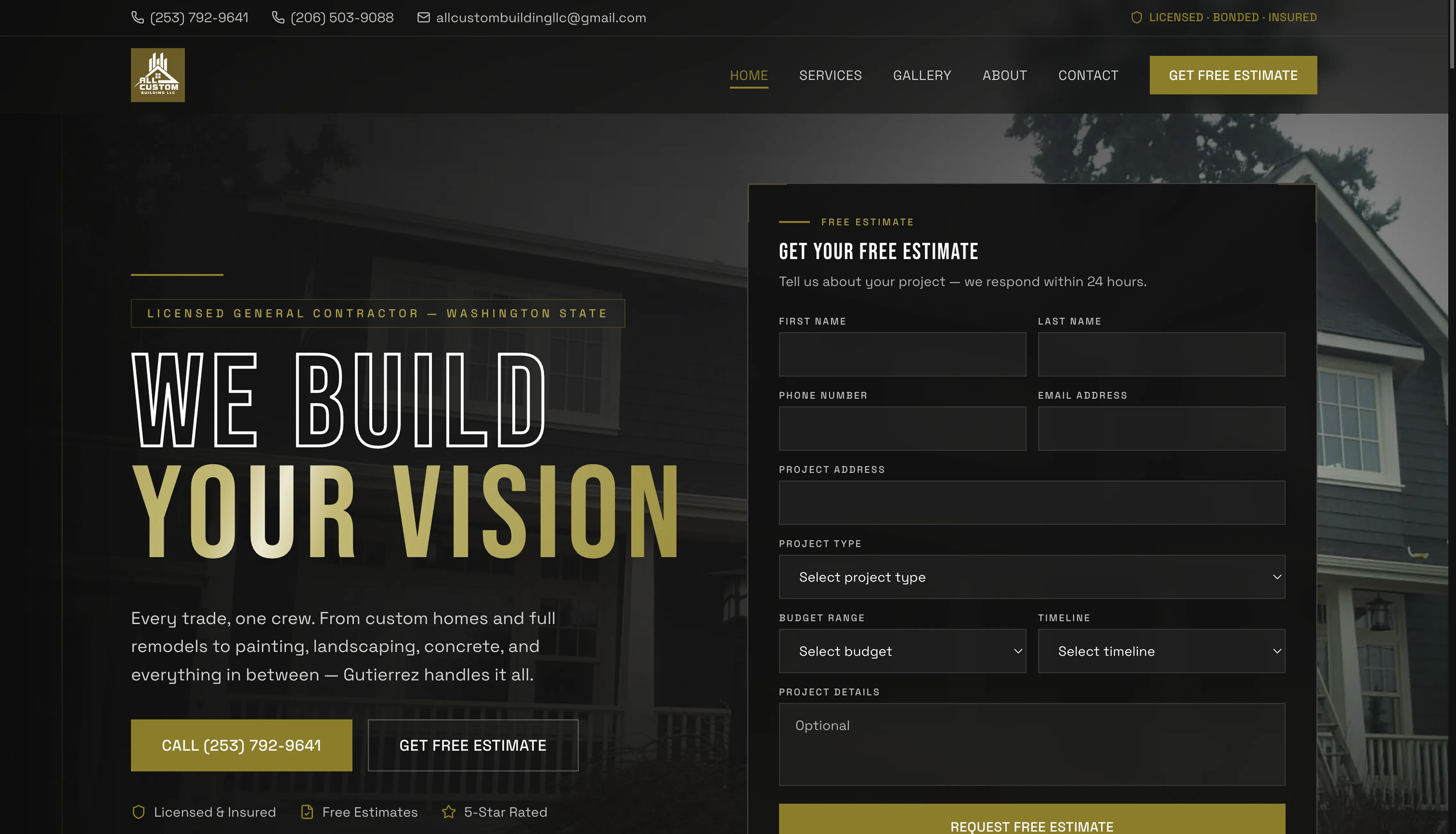All Custom Building — custom construction website design by Kokoro