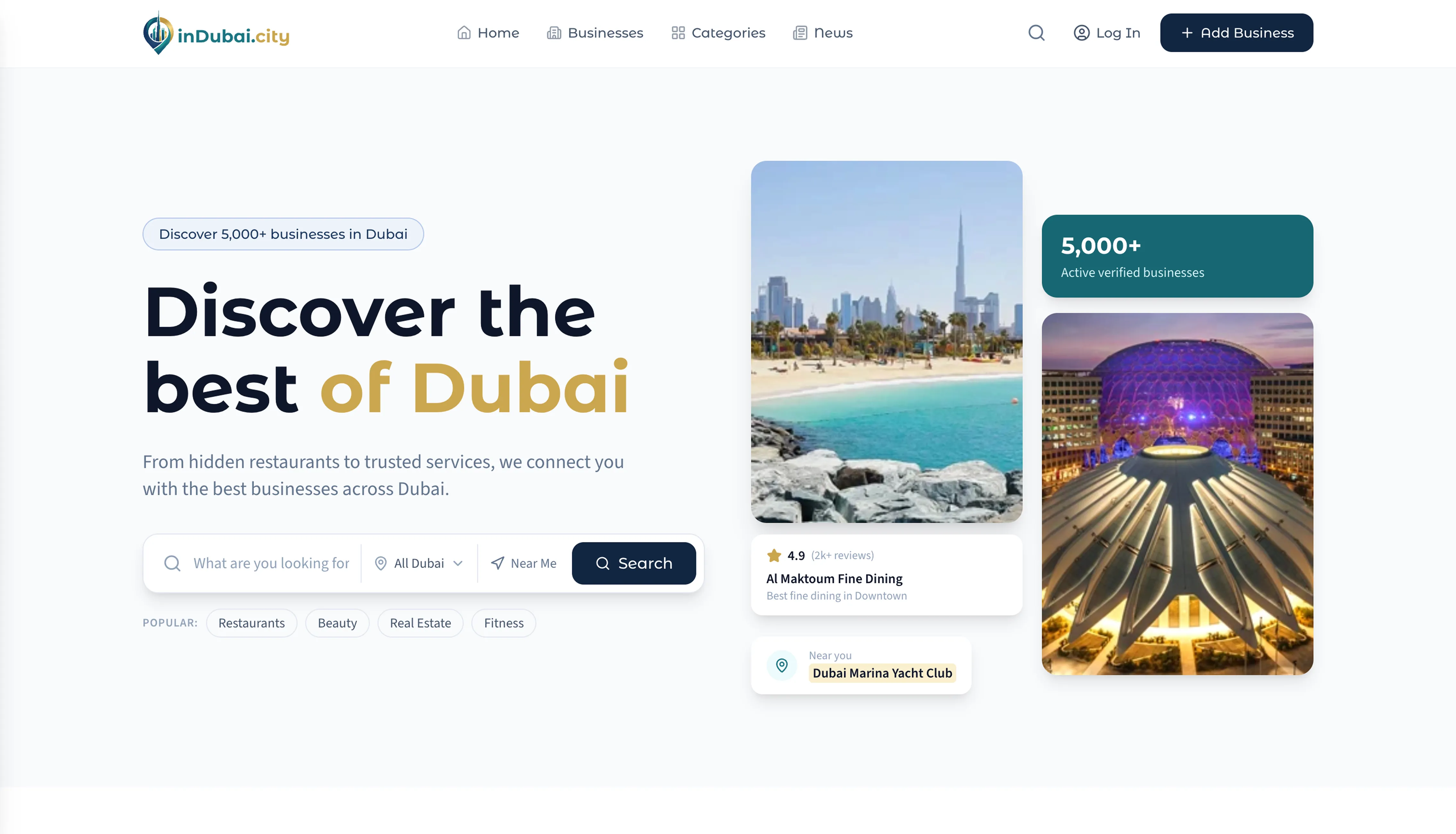 inDubai — custom city guide website design by Kokoro