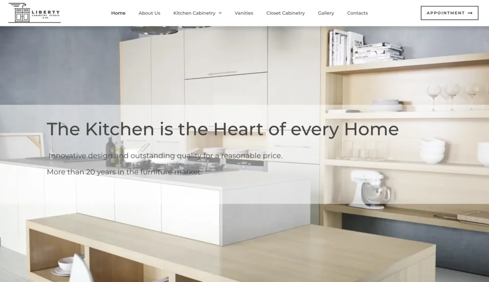 Liberty Cabinetry — custom home services website design by Kokoro