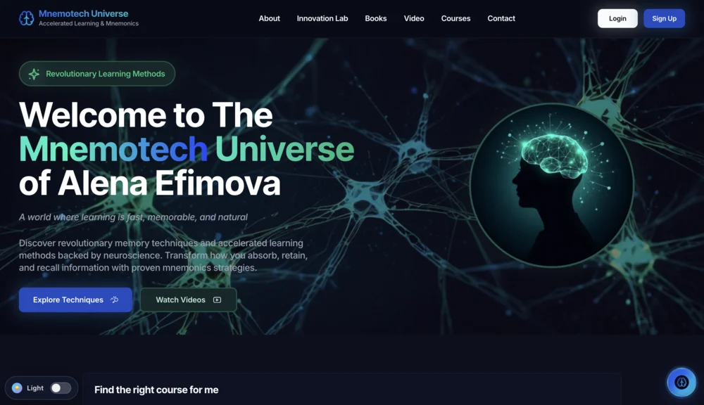 Mnemoverse — custom education website design by Kokoro