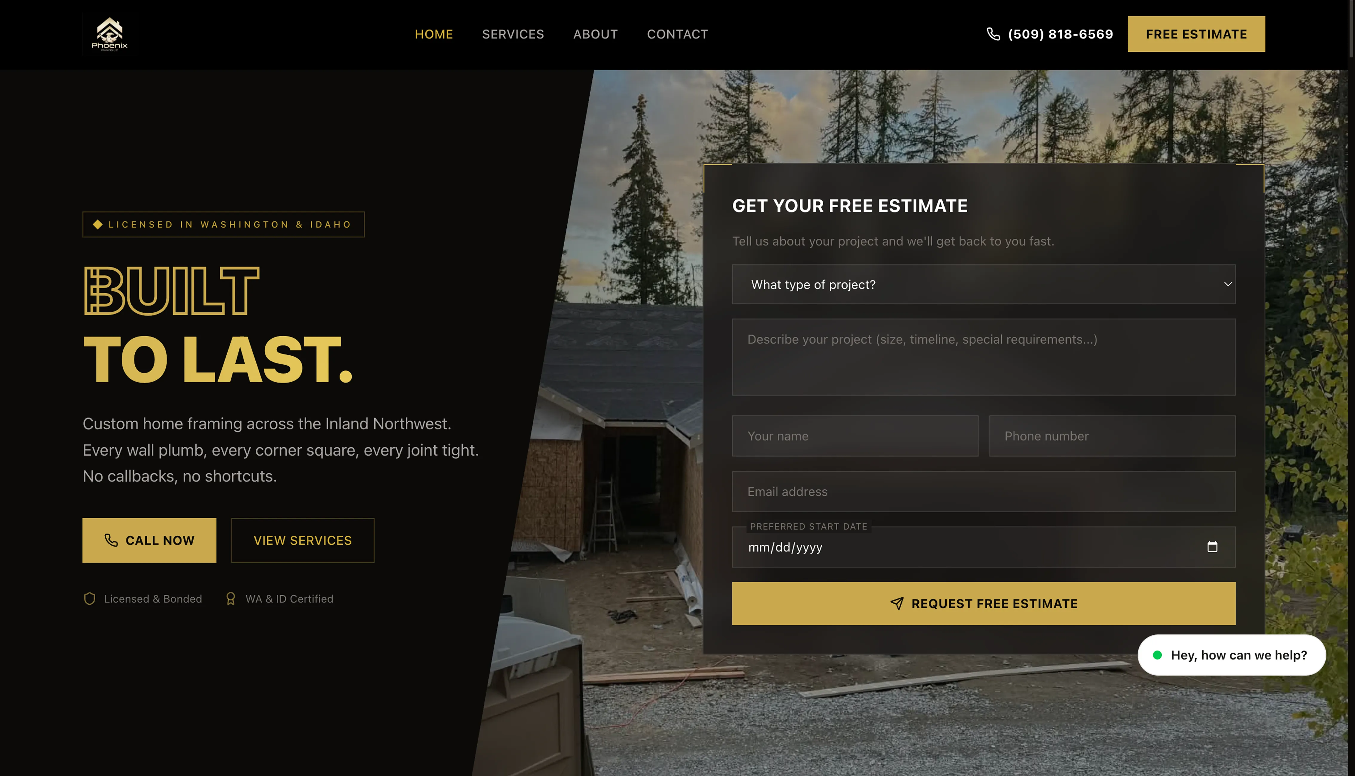 Phoenix Framing — custom home services website design by Kokoro