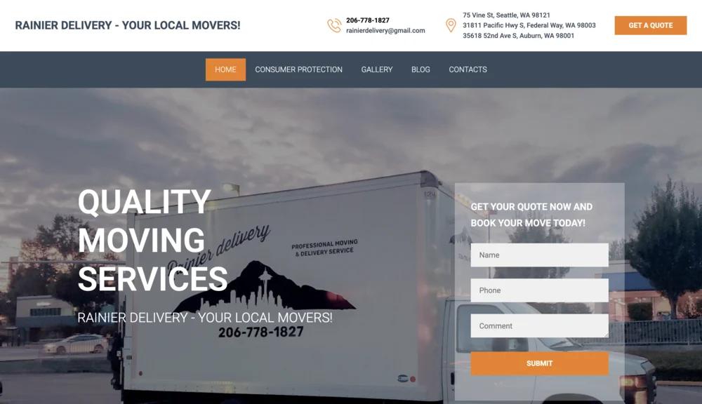 Rainier Delivery — custom delivery website design by Kokoro