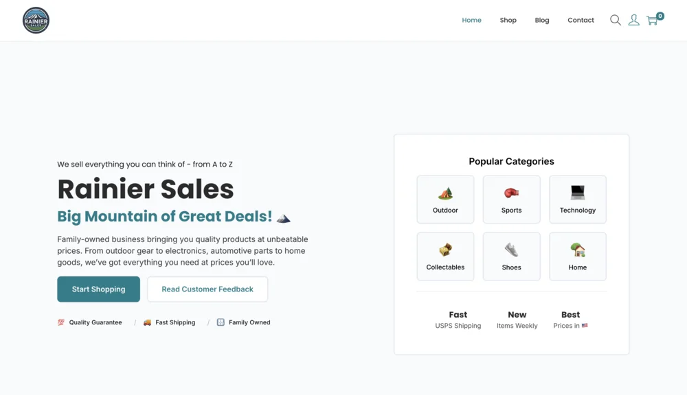 Rainier Sales — custom e-commerce website design by Kokoro